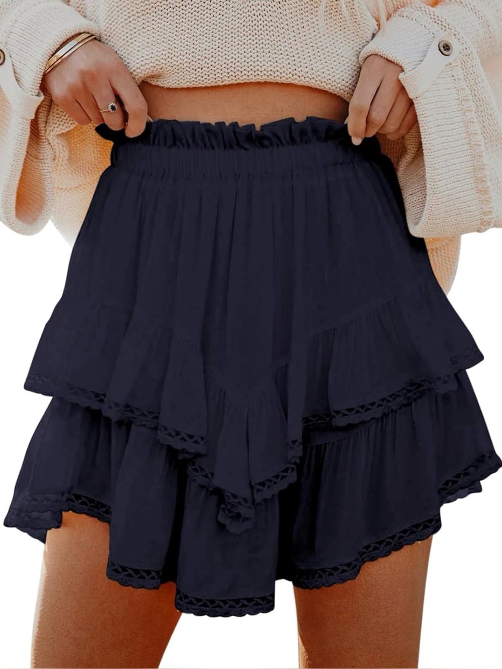 Navy Ruffled Tiered Women’s Skort